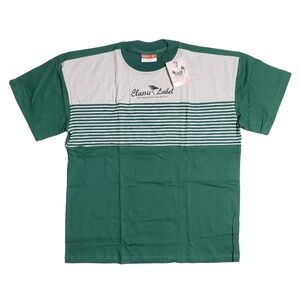 Vintage 90s Summer Classics Mens Striped Color Block Tshirt Green/Gray Large NWT